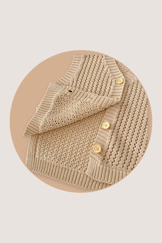 (PREORDER JULY) 100% Cotton Knit Side Slit Vest - Cream