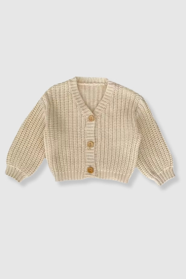 100% Cotton Basic Knit Sweater Cardigan - Cream