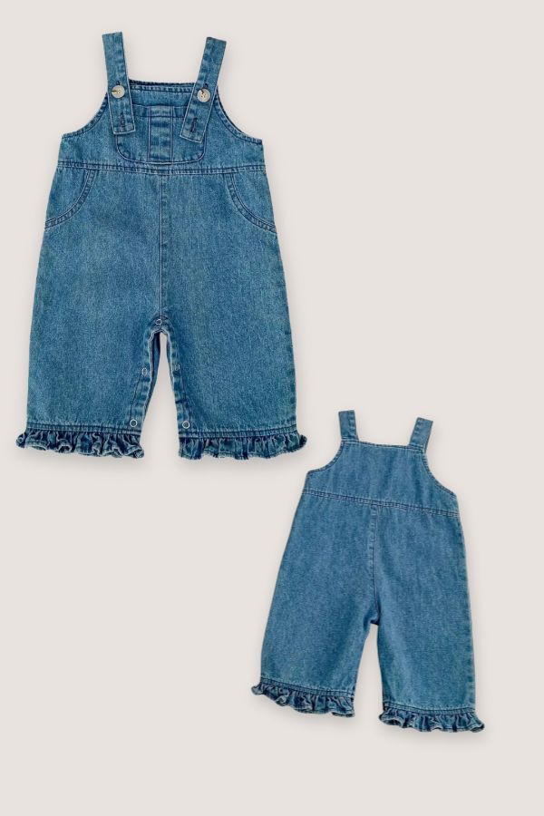 (PREORDER JUNE) 100% Cotton Ruffle Denim Overalls