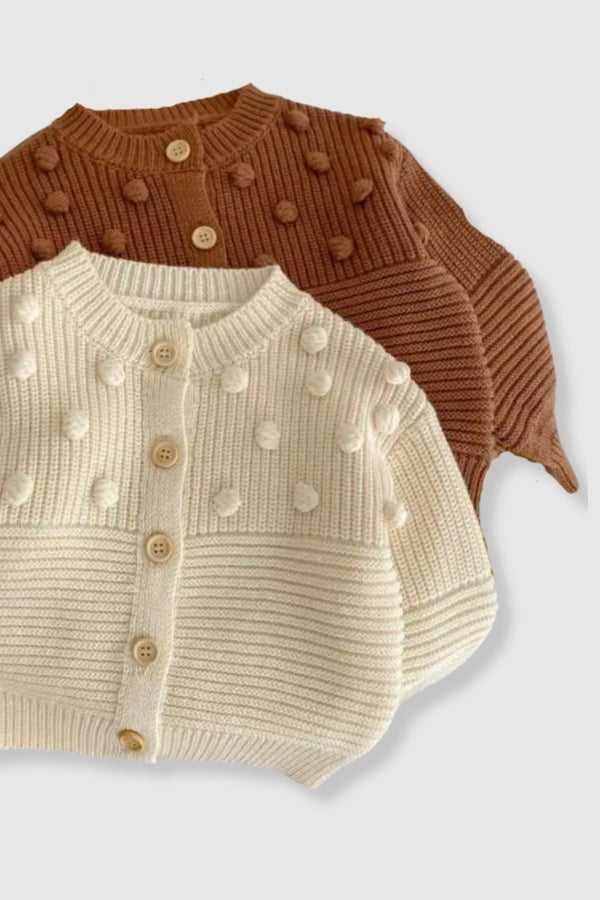 (PREORDER JULY) 100% Cotton Knit Sweater Cardigan Polka Dot Detail - Multiple Colors