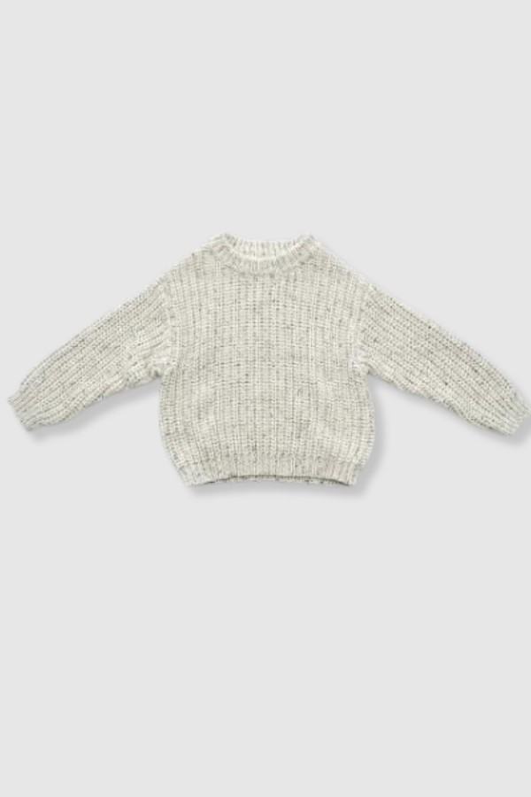 100% Cotton Knit Sweater - Grey/Black Speckle