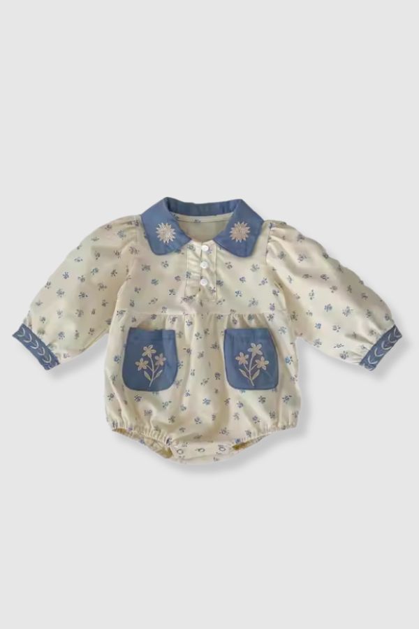 (PREORDER JUNE) 100% Cotton Dainty Floral Cowgirl Bubble Onesie - Cream