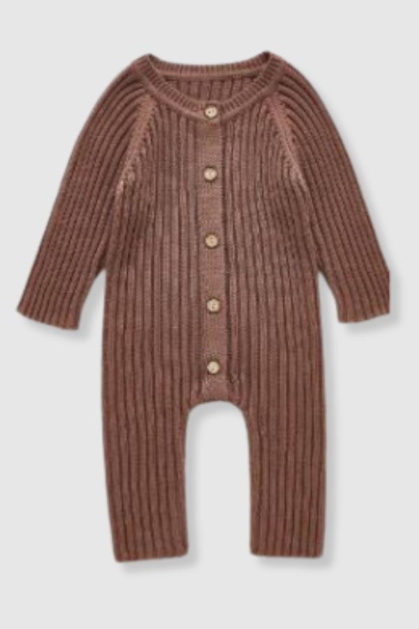 100% Cotton Knit Romper - Chocolate