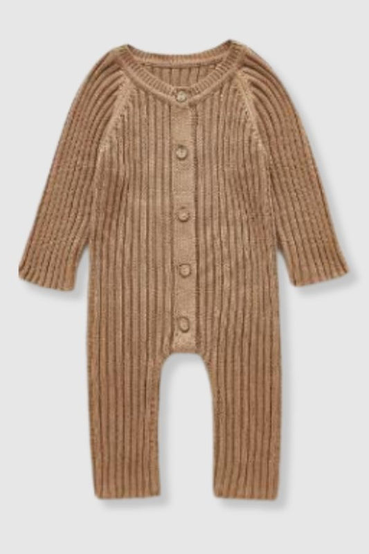 100% Cotton Knit Romper - Beige