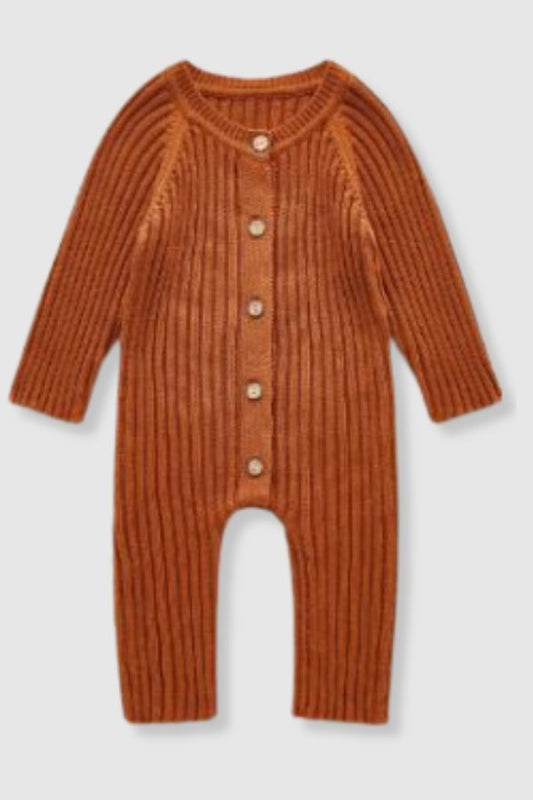 100% Cotton Knit Romper - Camel