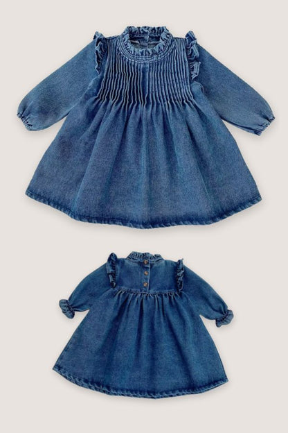 (PREORDER JULY) 100% Cotton Pleated Denim Dress