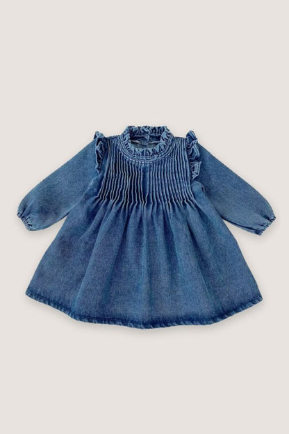 (PREORDER JULY) 100% Cotton Pleated Denim Dress