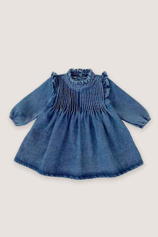 (PREORDER JULY) 100% Cotton Pleated Denim Dress