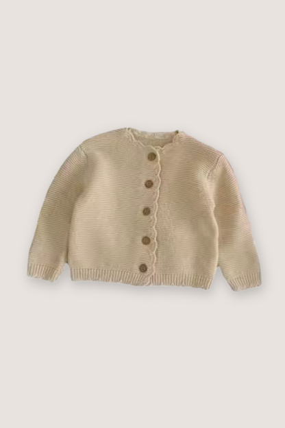 (PREORDER JULY) 100% Cotton Scalloped Knit Sweater Cardigan - Multiple Colors