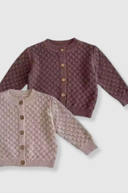 100% Cotton Knit Light Sweater Cardigan - Brown