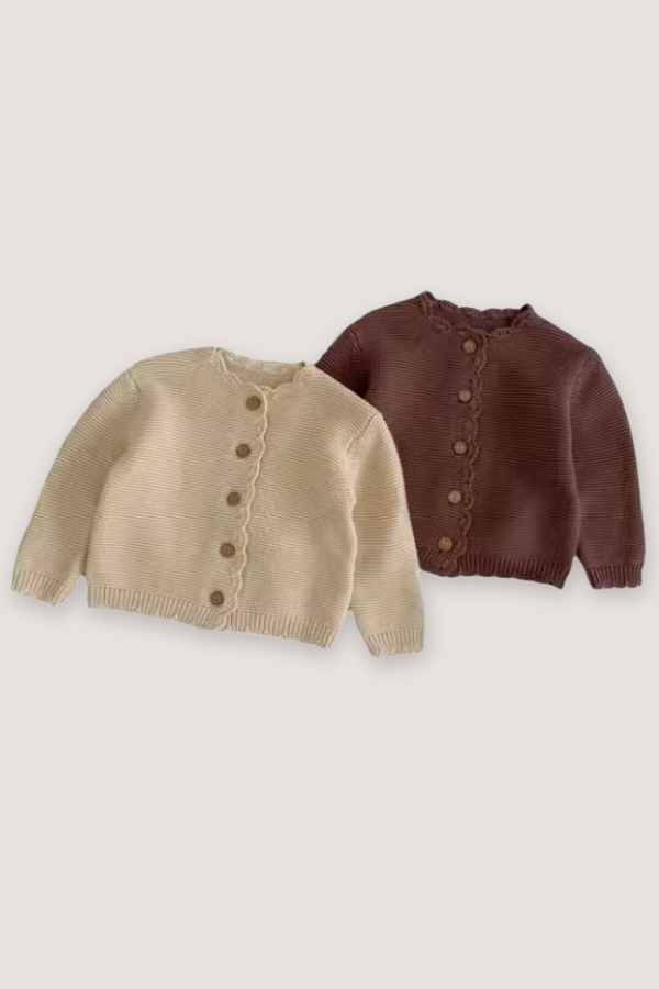 (PREORDER JULY) 100% Cotton Scalloped Knit Sweater Cardigan - Multiple Colors