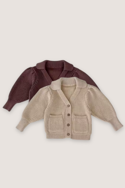 (PREORDER JULY) 100% Cotton Collared Knit Sweater Cardigan - Multiple Colors
