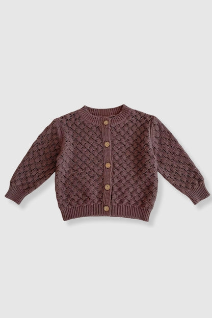 100% Cotton Knit Light Sweater Cardigan - Brown