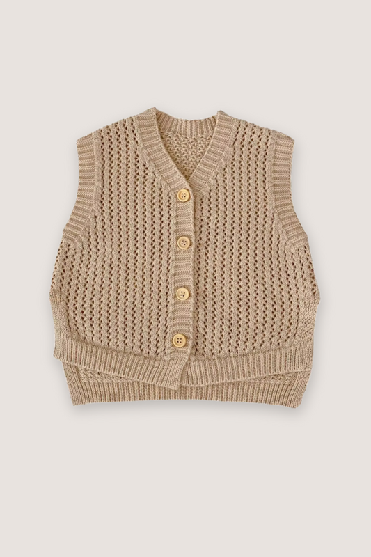 (PREORDER JULY) 100% Cotton Knit Side Slit Vest - Cream