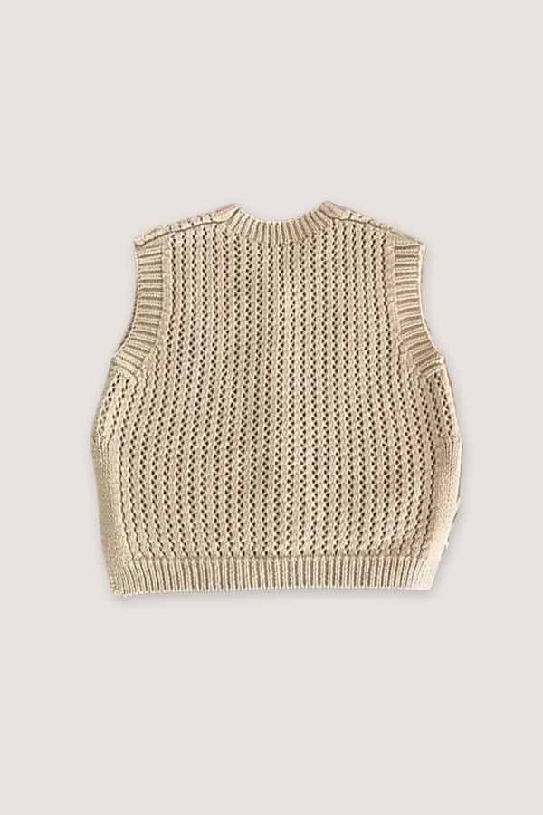 (PREORDER JULY) 100% Cotton Knit Side Slit Vest - Cream