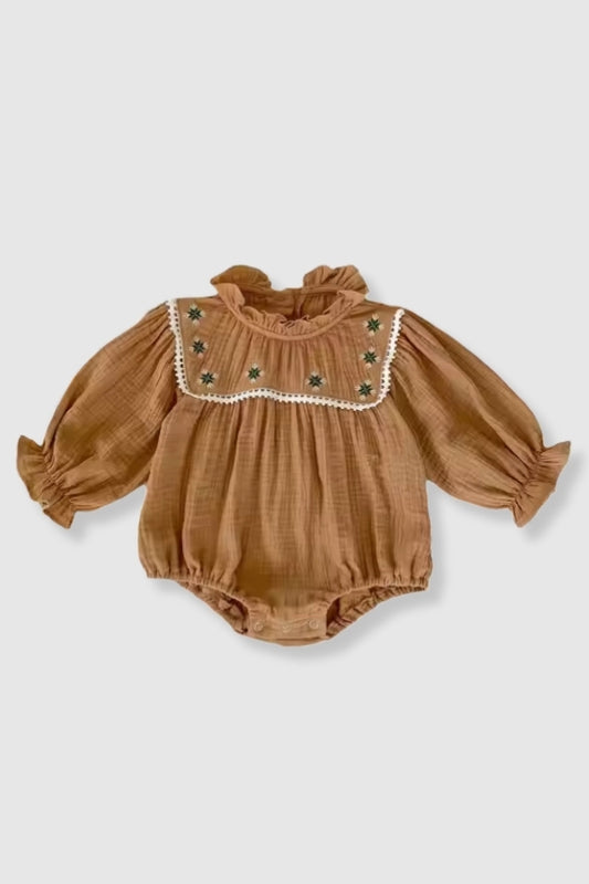 100% Cotton Embroidered Ruffle Bubble - Khaki