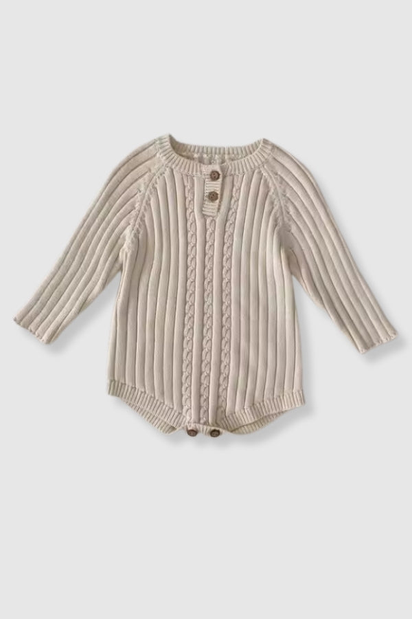 100% Cotton Knit Sweater Knit Onesie - Cream
