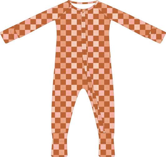 (PREORDER SPRING) Convertible Two-Way Ruffled Zipper One Piece | Coral Checker