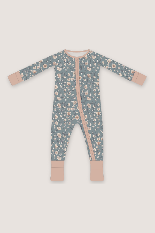 (PREORDER JUNE) Bamboo Ruffle Loungewear | Dusty Blue Floral Ruffle