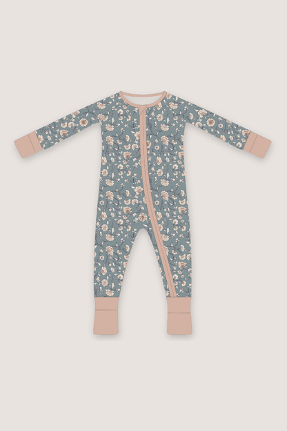 (PREORDER JUNE) Bamboo Ruffle Loungewear | Dusty Blue Floral Ruffle