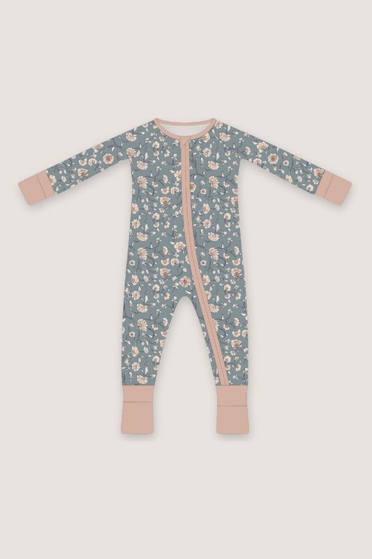 (PREORDER JUNE) Bamboo Ruffle Loungewear | Dusty Blue Floral Ruffle