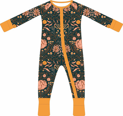 Convertible Two-Way Ruffled Zipper One Piece | Mustard Floral