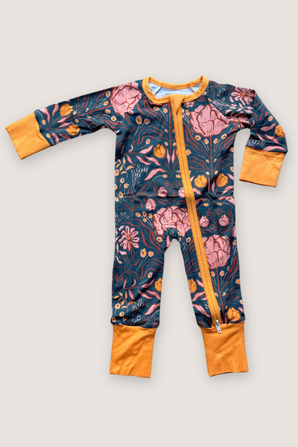 Convertible Two-Way Zipper One Piece | Mustard Floral