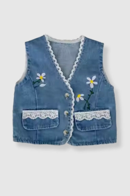 100% Cotton Denim Embroidered Vest