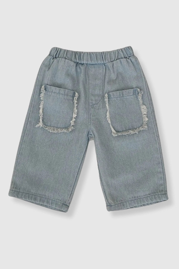 100% Cotton Raw Edge Pocket Denim Pants