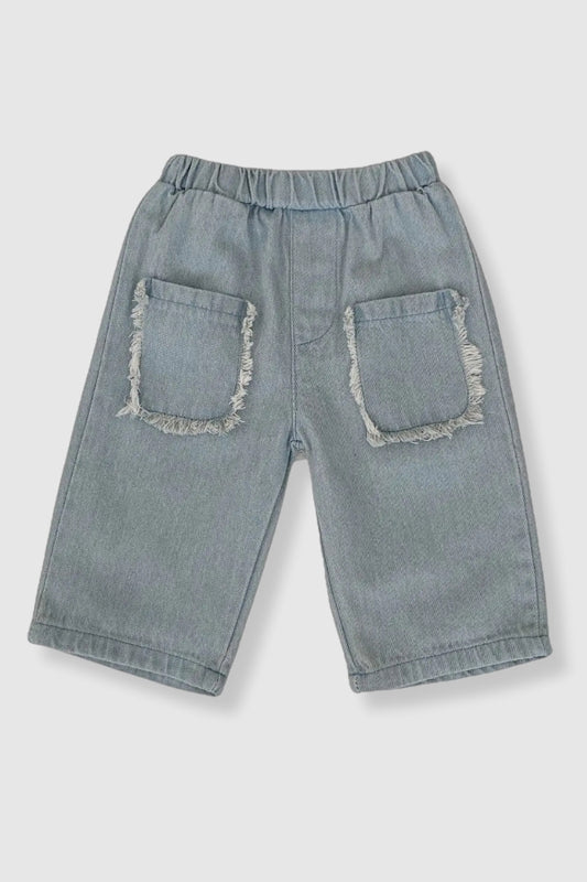 100% Cotton Raw Edge Pocket Denim Pants