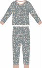 (PREORDER JUNE) Bamboo Ruffle Loungewear | Dusty Blue Floral Ruffle