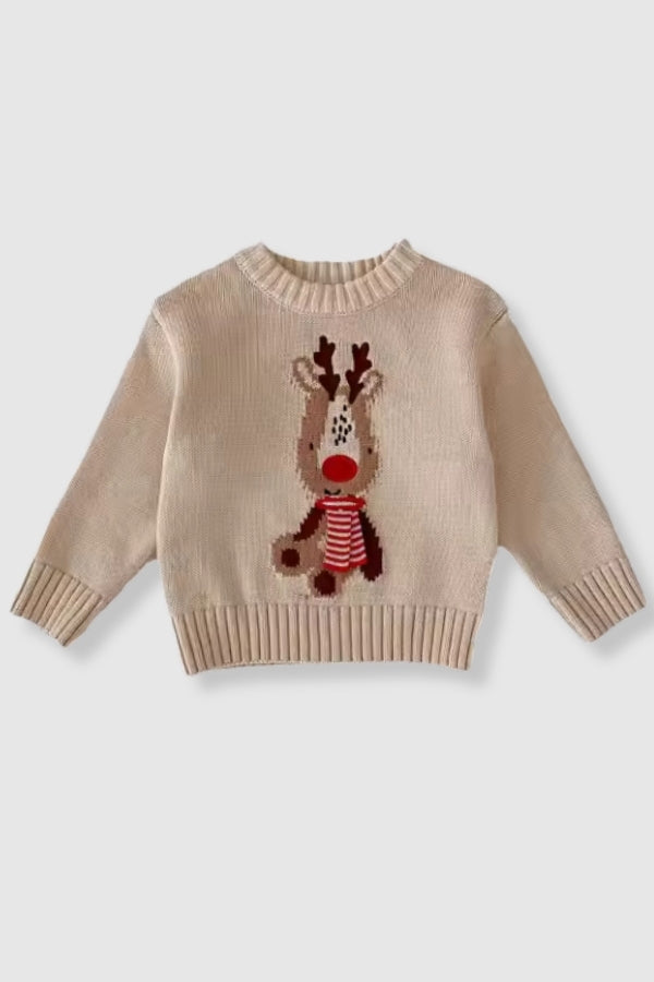 (PREORDER SEPT) 100% Cotton Knit Christmas Sweater with Reindeer & Tie Detail