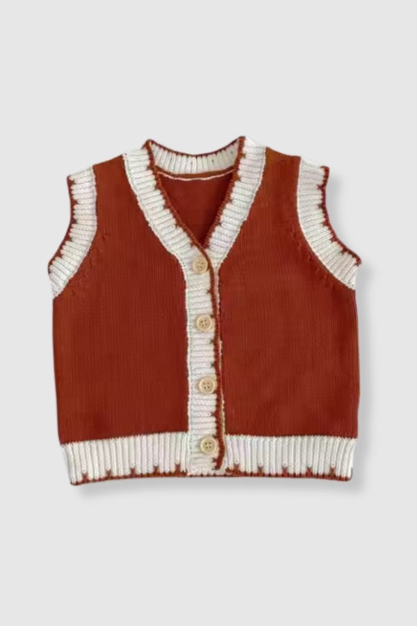 100% Cotton Knit Sweater Vest - Rust