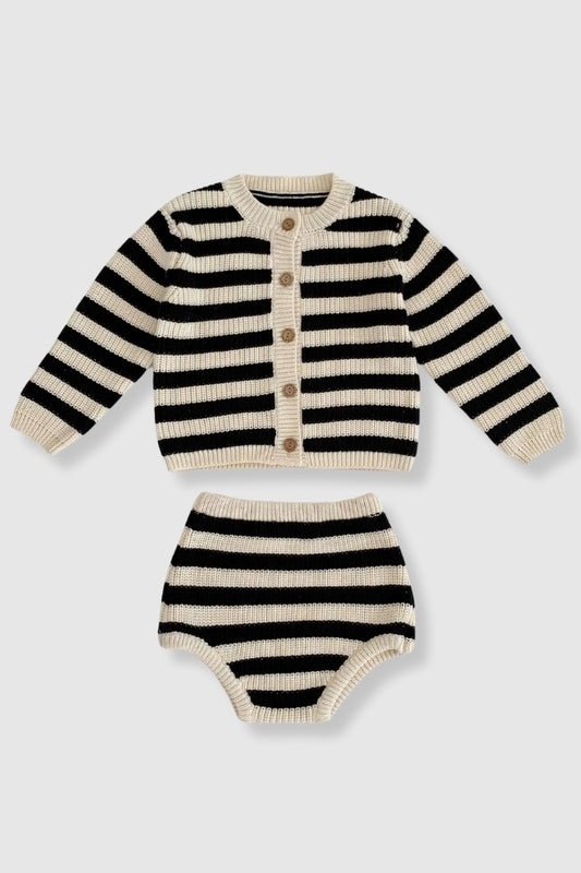 100% Cotton Knit Sweater Two - Piece Set - Black/White