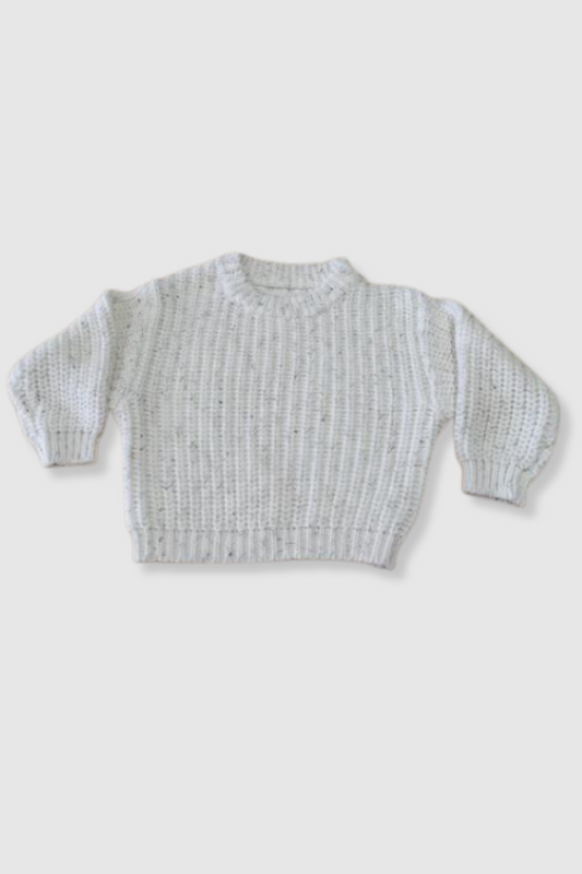 100% Cotton Knit Sweater - Ivory/Tan Speckle