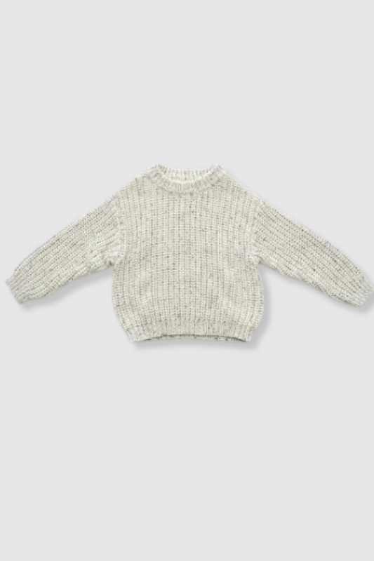100% Cotton Knit Sweater - Grey/Black Speckle