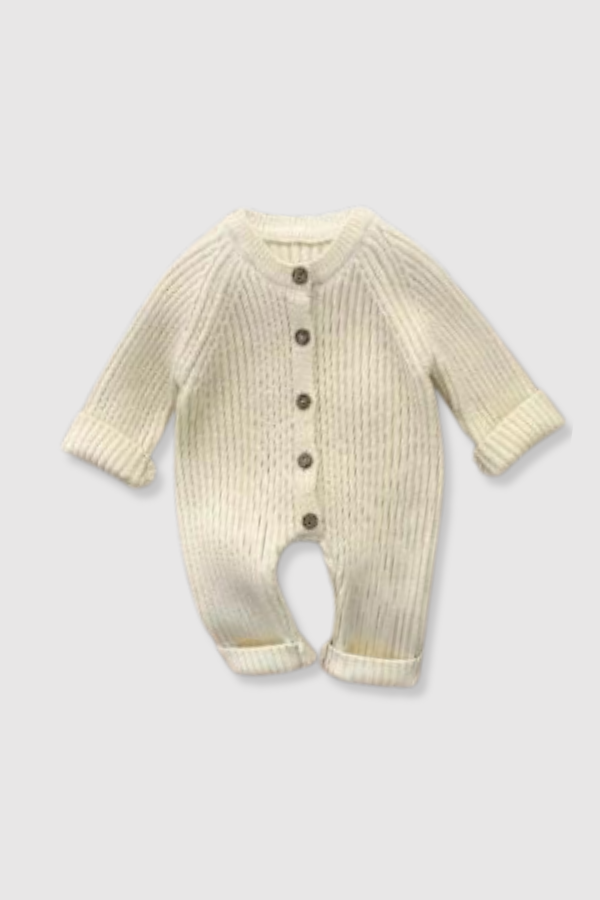100% Cotton Knit Sweater Romper- Cream