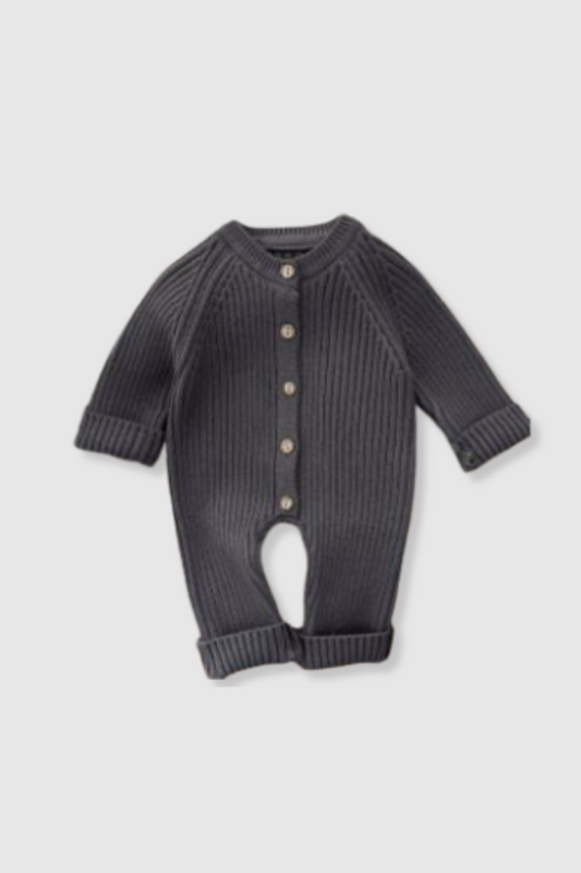 100% Cotton Knit Sweater Romper- Charcoal