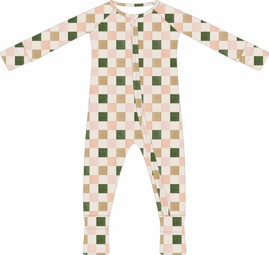 (PREORDER SPRING) Convertible Two-Way Ruffled Zipper One Piece | Pink/Green Check