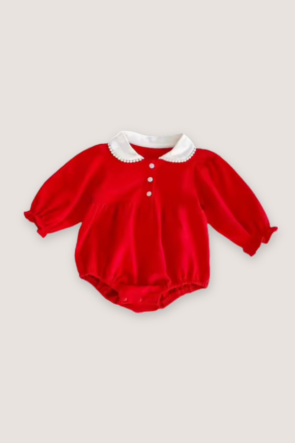 (PREORDER SEPTEMBER) Collared Christmas Bubble Onesie - Red