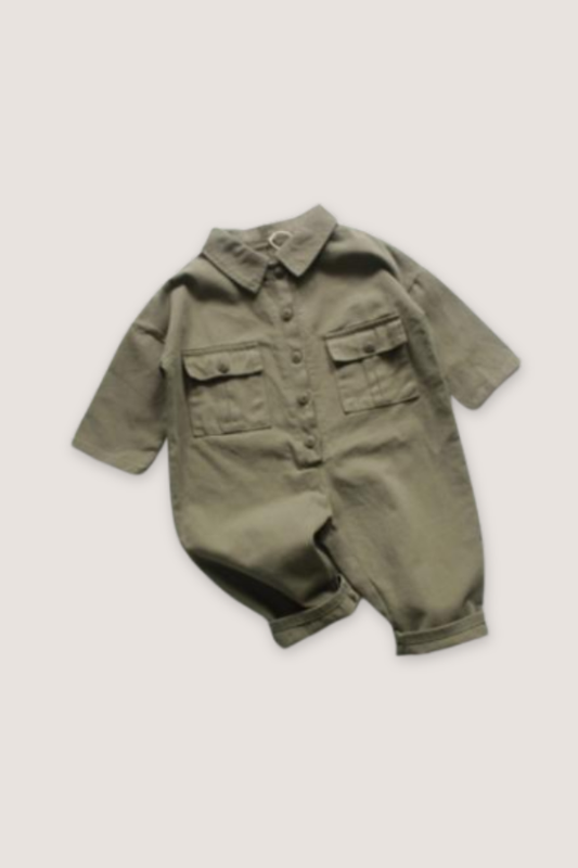 (PREORDER JULY) 100% Cotton Army Green Romper