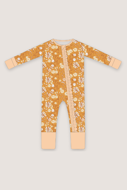 (PREORDER JUNE) Bamboo Ruffle Loungewear | Mustard Daisy