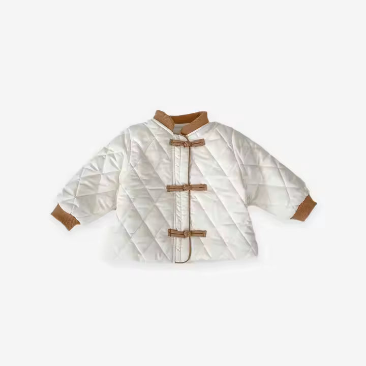 (PREORDER SEPT) Puffer Cream Coat with Khaki Trim