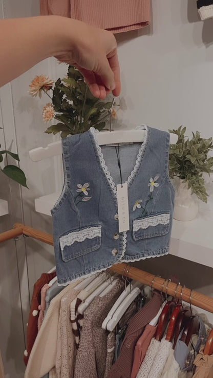 100% Cotton Denim Embroidered Vest