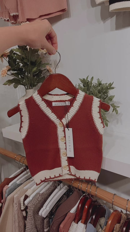 100% Cotton Knit Sweater Vest - Rust